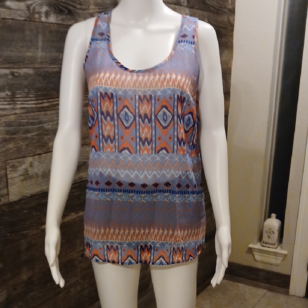 Patterned Sleeveless See Through Top